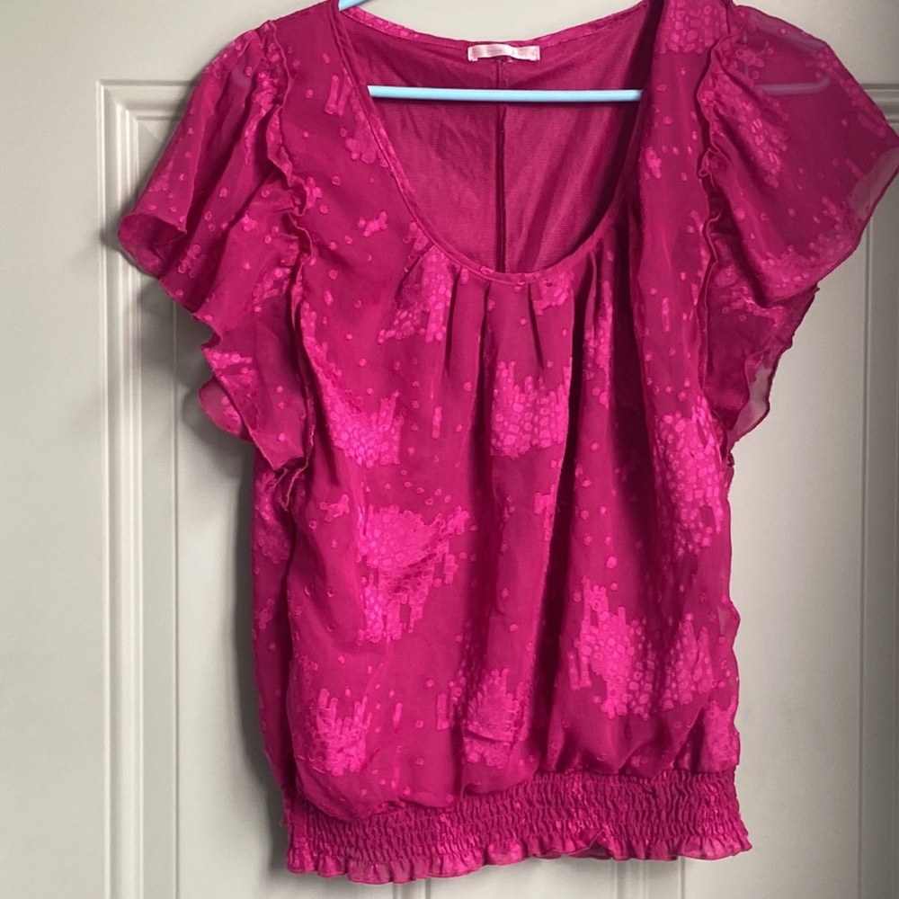 Vibrant Pink Ruffled Blouse - Picture 1 of 3